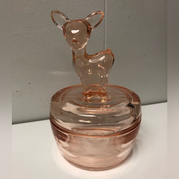 Other - Jeannette Glass Pink Depression Glass Deer/Fawn Trinket Dish 6” High EUC Vintage
